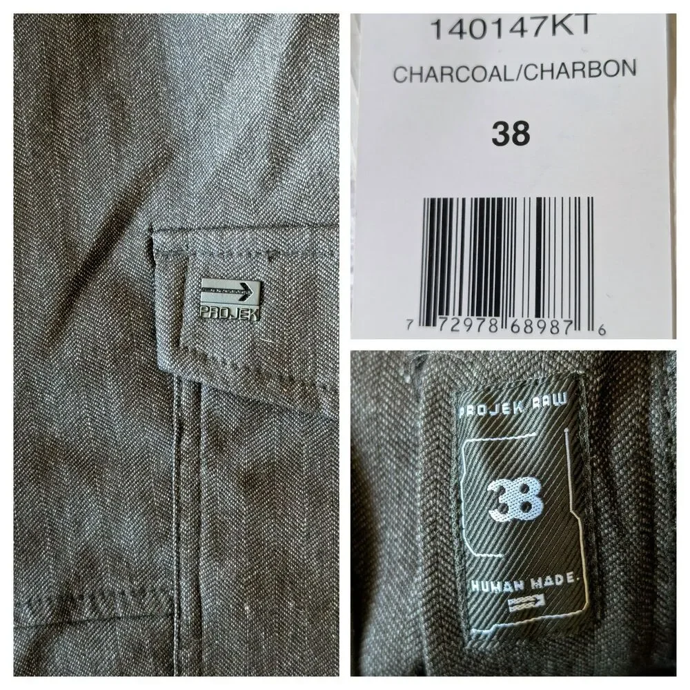 NWT   PROJEK RAW mens cargo Actiflex design charcoal pants  Sz 38